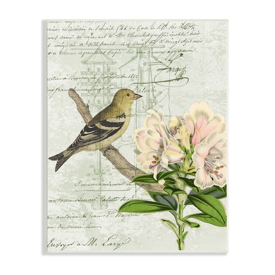 Stupell Industries Bird House Vintage Patent Lily Floral American Goldfinch Wall Plaque